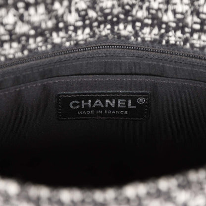 Chanel Medium Single Flap Black and White Tweed With Crystals Silver Hardware