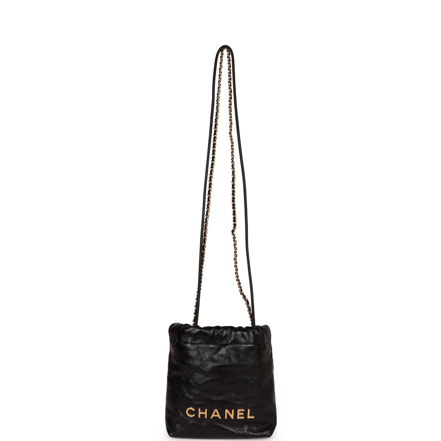 Chanel Mini 22 Bag Black Calfskin and Pearl Antique Gold Hardware