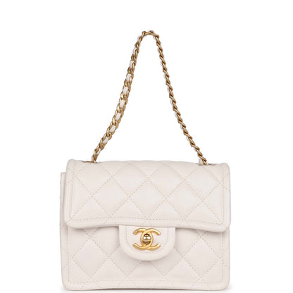Chanel Mini Sweet Classic Flap White Caviar Aged Gold Hardware
