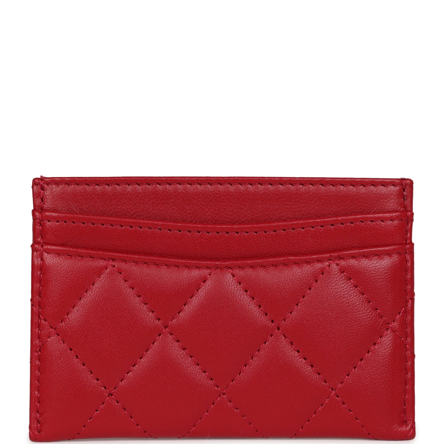 Chanel Card Holder Wallet Red Lambskin Silver Hardware