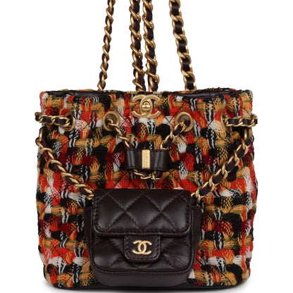 Chanel Small Drawstring Backpack Multicolored Tweed Antique Gold Hardware