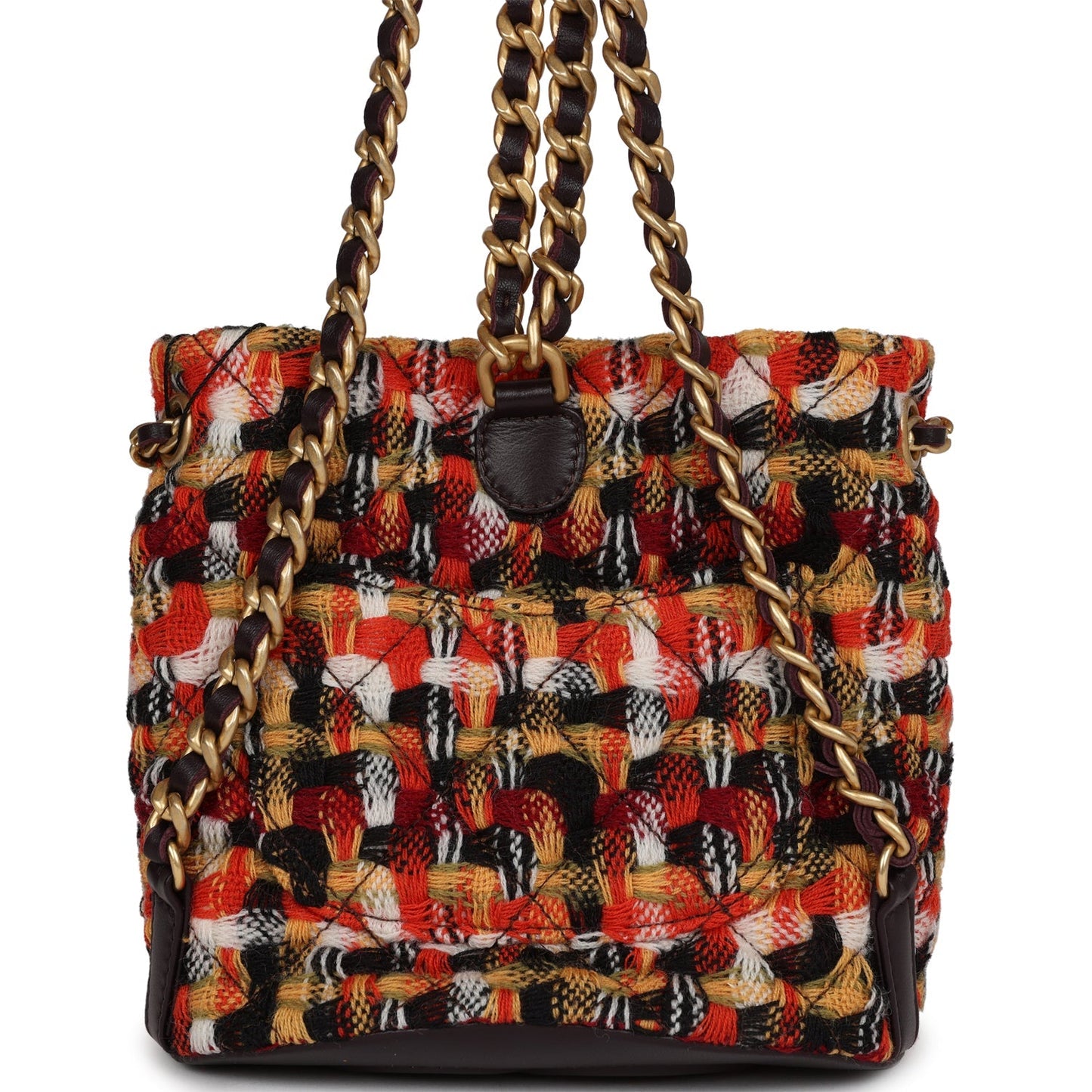 Chanel Small Drawstring Backpack Multicolored Tweed Antique Gold Hardware