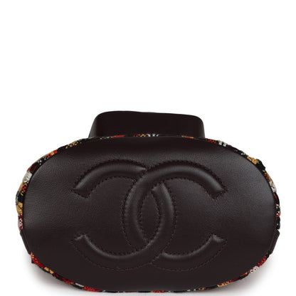 Chanel Small Drawstring Backpack Multicolored Tweed Antique Gold Hardware