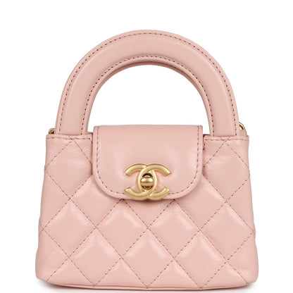 Chanel Nano Kelly Shopper Pink Shiny Aged Calfskin Brushed Gold Hardware