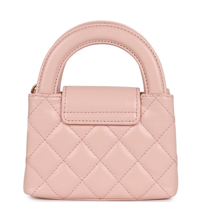 Chanel Nano Kelly Shopper Pink Shiny Aged Calfskin Brushed Gold Hardware