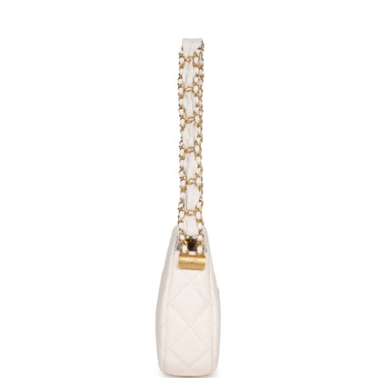 Chanel 19 Hobo Bag White Aged Calfskin Brushed Gold Hardware