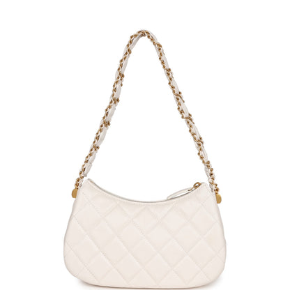 Chanel 19 Hobo Bag White Aged Calfskin Brushed Gold Hardware