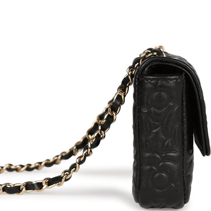 Chanel Camellia Embossed Belt Bag Black Lambskin Light Gold Hardware