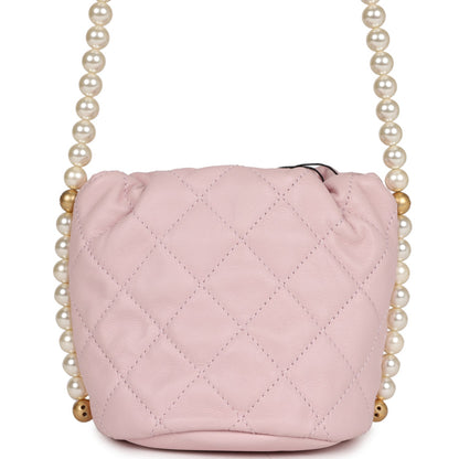 Chanel "About Pearls" Mini Drawstring Bucket Bag Pink Calfskin Brushed Gold Hardware