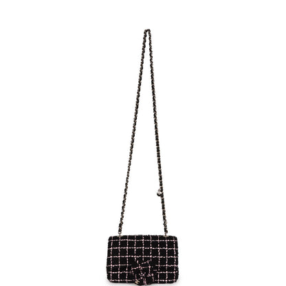 Chanel Mini Camellia Closure Flap Black and Pink Tweed Gold Hardware