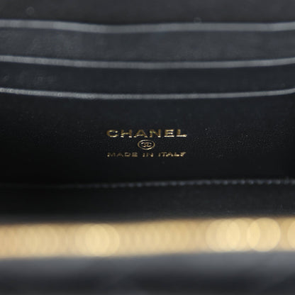 Chanel Mini Pocket Vanity Top Handle Case Black Caviar Gold Hardware