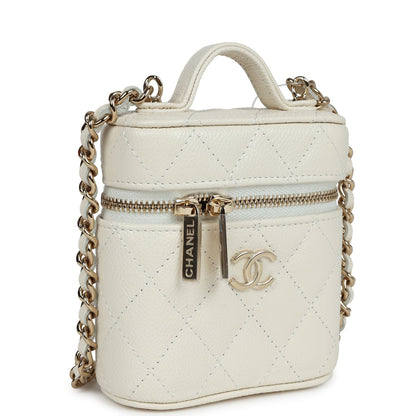 Chanel Mini Top Handle Crossbody Vanity Case White Caviar Gold Hardware