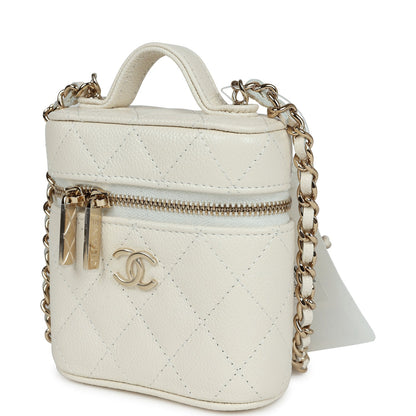 Chanel Mini Top Handle Crossbody Vanity Case White Caviar Gold Hardware