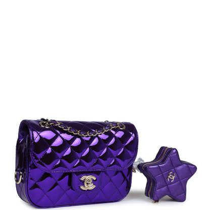 Chanel Mini Flap Bag & Star Coin Purse Purple Mirror Calfskin/Metallic Calfskin Light Gold Hardware