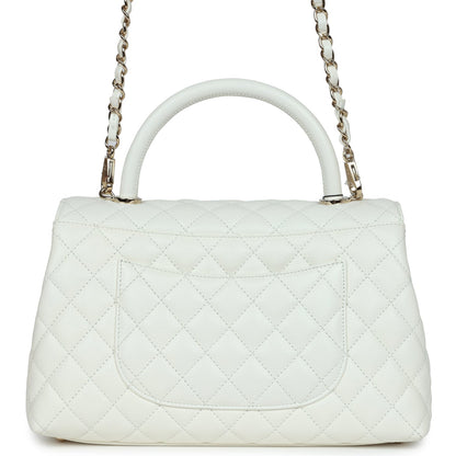 Chanel Medium Coco Handle Flap Bag White Caviar Light Gold Hardware