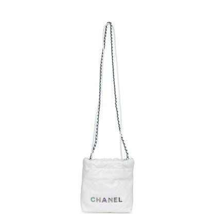 Chanel Mini 22 Bag White Calfskin Rainbow Hardware