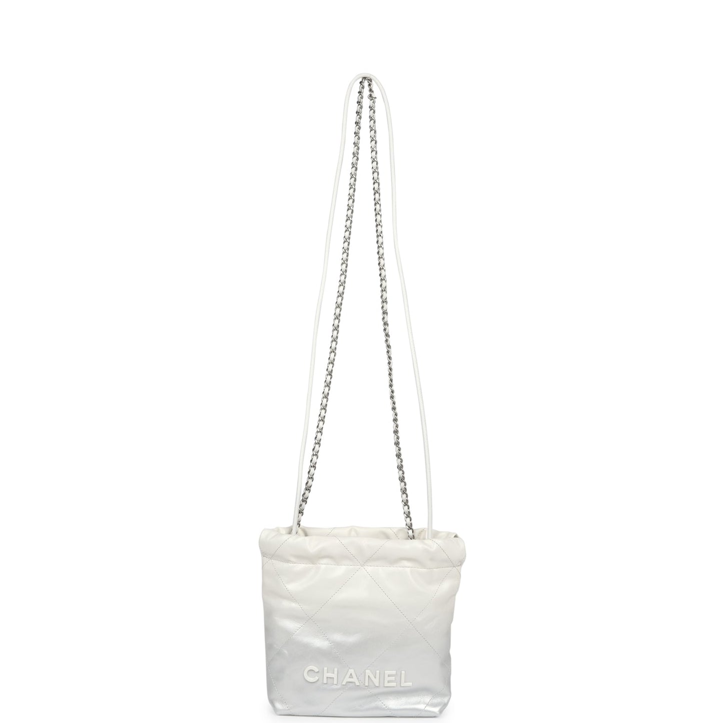 Chanel Mini 22 Bag White and Silver Ombre Metallic Calfskin Silver Hardware
