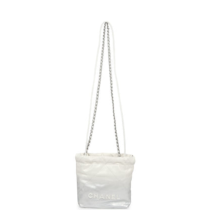 Chanel Mini 22 Bag White and Silver Ombre Metallic Calfskin Silver Hardware