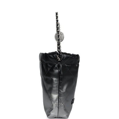 Chanel Mini 22 Bag Black and Silver Ombre Metallic Calfskin Lacquered Metal Hardware