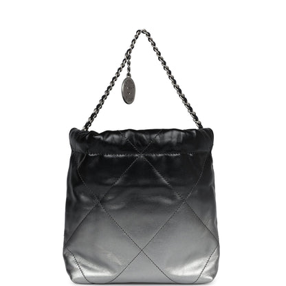 Chanel Mini 22 Bag Black and Silver Ombre Metallic Calfskin Lacquered Metal Hardware