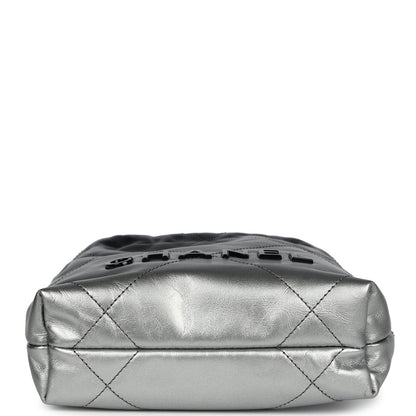 Chanel Mini 22 Bag Black and Silver Ombre Metallic Calfskin Lacquered Metal Hardware