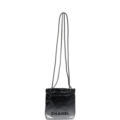 Chanel Mini 22 Bag Black and Silver Ombre Metallic Calfskin Lacquered Metal Hardware