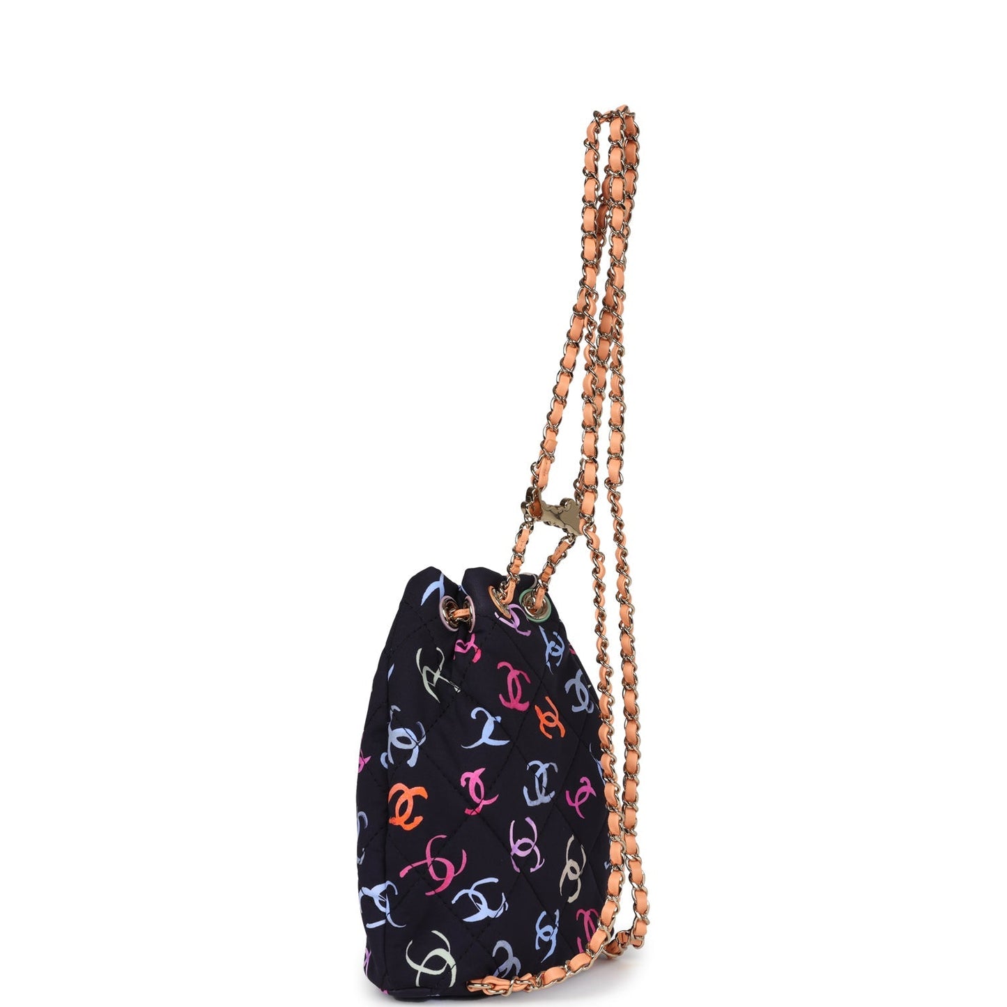 Chanel Medium CC Drawstring Backpack Multicolored Printed Fabric Light Gold Hardware