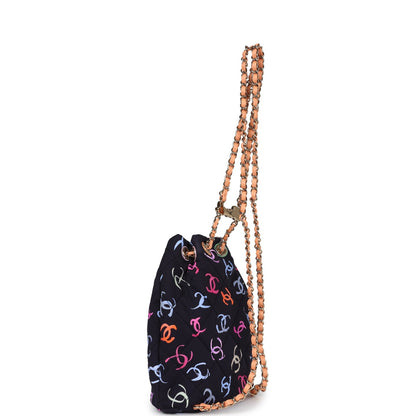 Chanel Medium CC Drawstring Backpack Multicolored Printed Fabric Light Gold Hardware