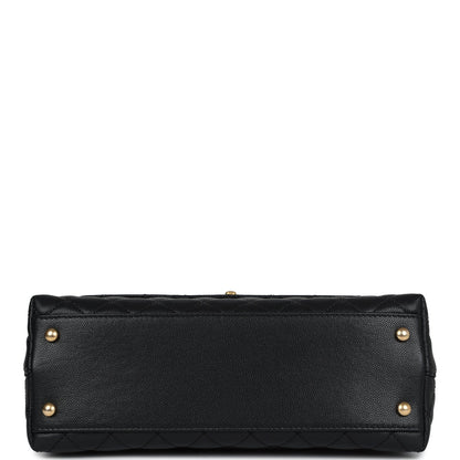 Chanel Medium Coco Top Handle Black Chevron Caviar Brushed Gold Hardware