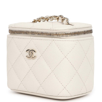 Chanel Mini Top Handle Crossbody Vanity Case White Caviar Gold Hardware