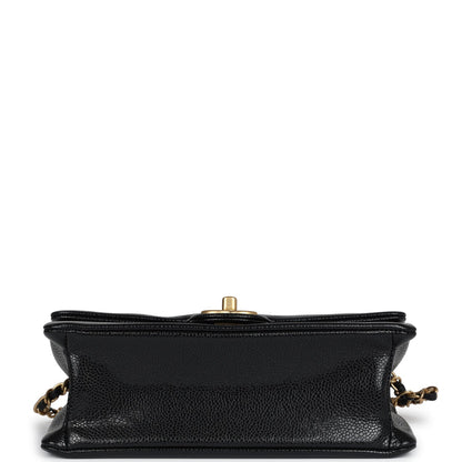 Chanel Small Flap Bag Black Shiny Grained Calfskin Brushed Gold Hardware