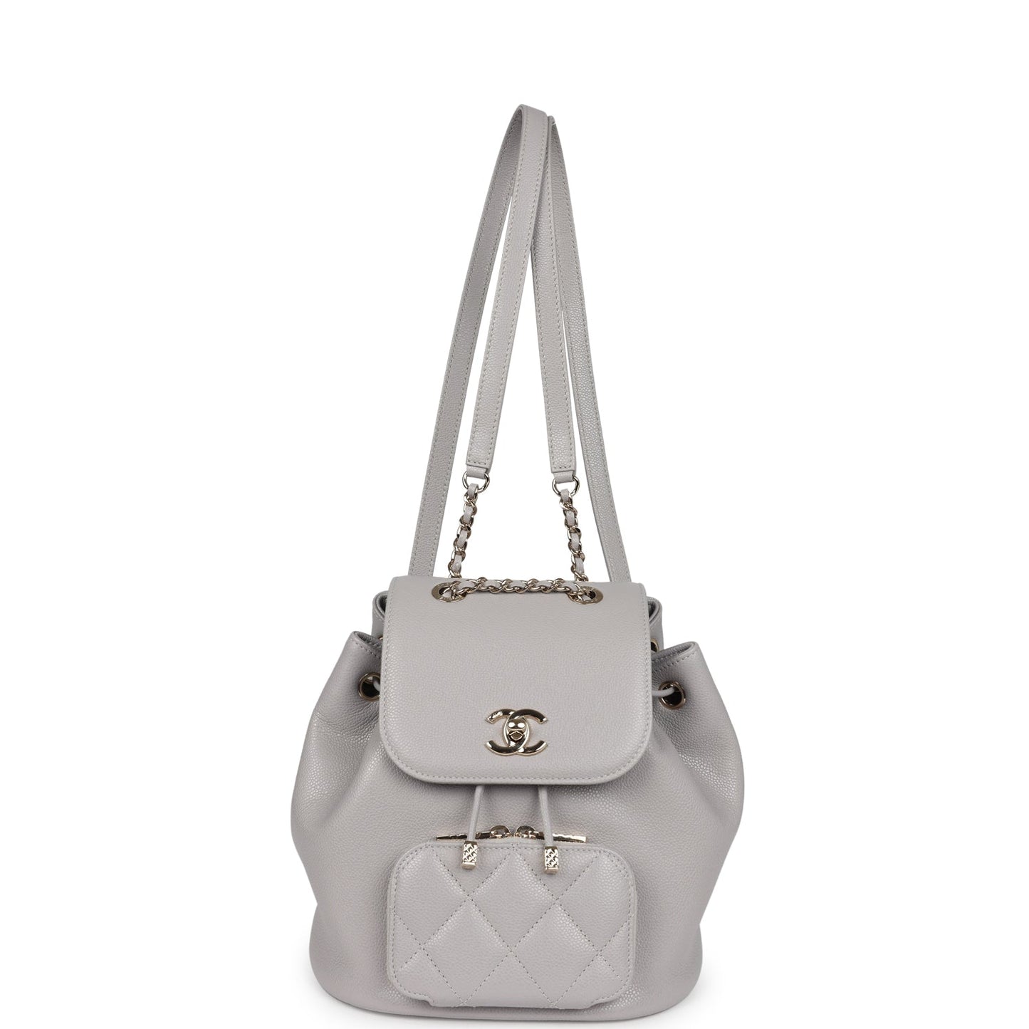 Chanel Small Business Affinity Backpack Light Grey Shiny Caviar Light Gold Hardware