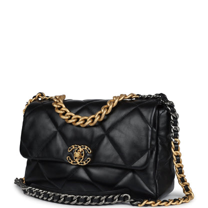 Chanel Large 19 Flap Bag Black Lambskin Mixed Metal Hardware