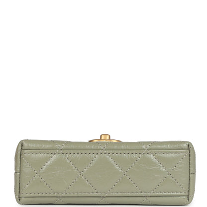 Chanel Nano Kelly Shopper Khaki Shiny Aged Calfskin Brushed Gold Hardware