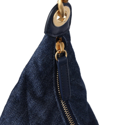 Chanel Maxi Cargo Hobo Bag Dark Blue Washed Denim Brushed Gold Hardware