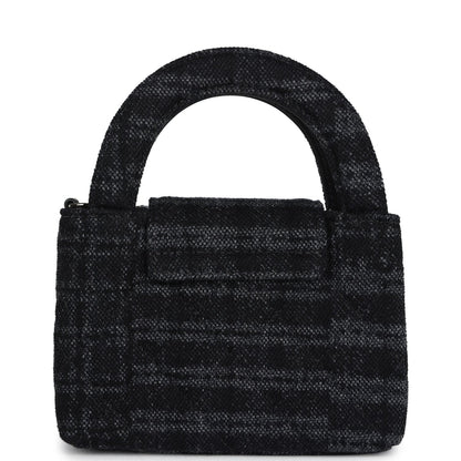 Chanel Nano Kelly Shopper Black and Grey Printed Denim Ruthenium Hardware