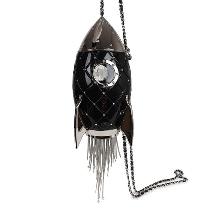 Chanel Limited Edition Rocket Ship Minaudière Bag Black Lucite and Crystals Silver Hardware