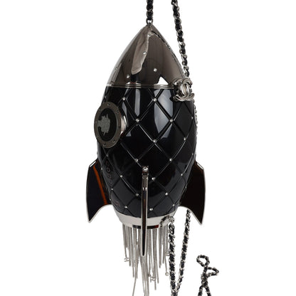 Chanel Limited Edition Rocket Ship Minaudière Bag Black Lucite and Crystals Silver Hardware