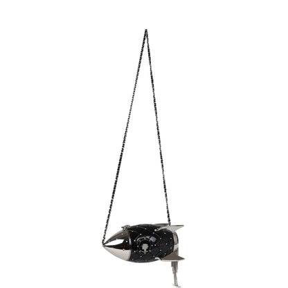 Chanel Limited Edition Rocket Ship Minaudière Bag Black Lucite and Crystals Silver Hardware