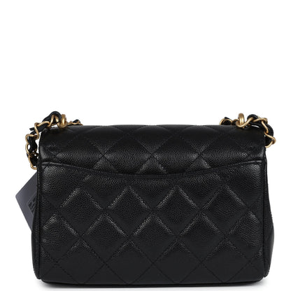 Chanel Mini Top Handle Flap Bag Black Grained Calfskin Brushed Gold Hardware