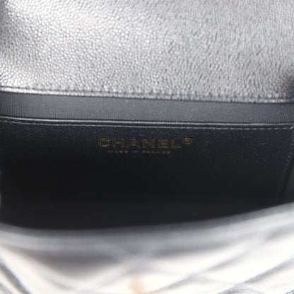 Chanel Mini Top Handle Flap Bag Black Grained Calfskin Brushed Gold Hardware