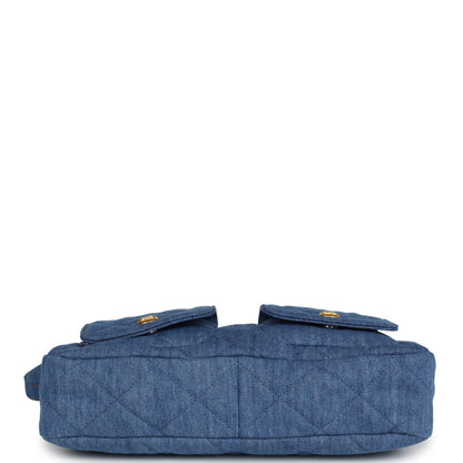 Chanel Large Supple Twins Hobo Bag Blue Denim Brushed Gold Hardware