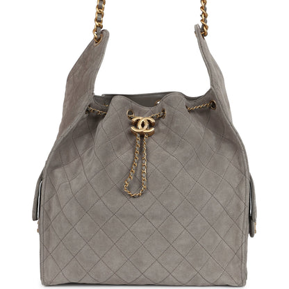 Chanel Medium 25 Hobo Bag Dark Grey Suede Antique Gold Hardware