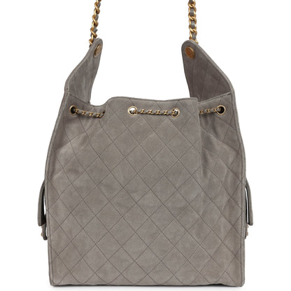 Chanel Medium 25 Hobo Bag Dark Grey Suede Antique Gold Hardware
