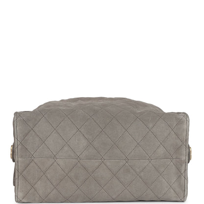 Chanel Medium 25 Hobo Bag Dark Grey Suede Antique Gold Hardware