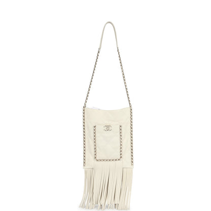 Chanel Small CC Fringe Shopping Bag White Calfskin Light Gold Hardware