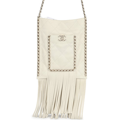 Chanel Small CC Fringe Shopping Bag White Calfskin Light Gold Hardware