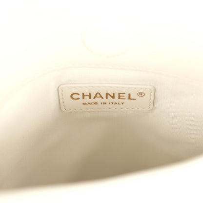 Chanel Small CC Fringe Shopping Bag White Calfskin Light Gold Hardware