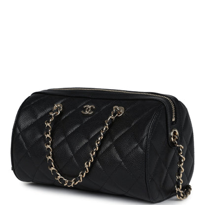 Chanel Mini Timeless Classic Barrel Bag with Chain Black Shiny Caviar Light Gold Hardware