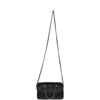 Chanel Mini Timeless Classic Barrel Bag with Chain Black Shiny Caviar Light Gold Hardware